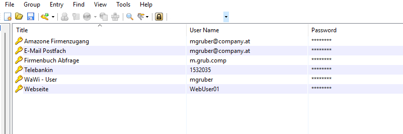 Screenshot aus einer Passwortdatenbank